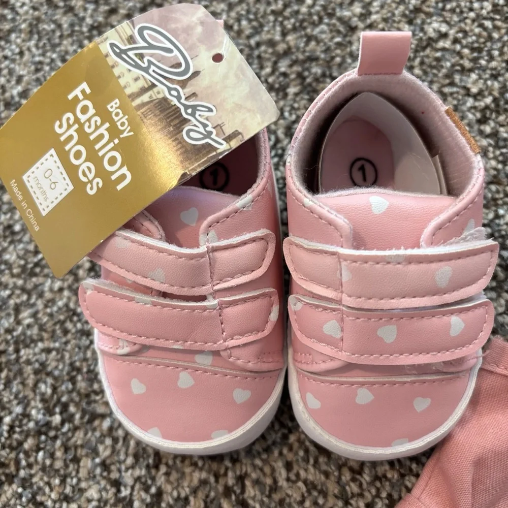 NEW Carter's Pink Baby Outfit Romper w/ Shoes & Headband Set Bundle Lot Sz 3 mo